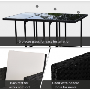 Large Rattan Dining Set Outdoor Garden Furniture Glass Table Chairs Wicker Stool - Image 6