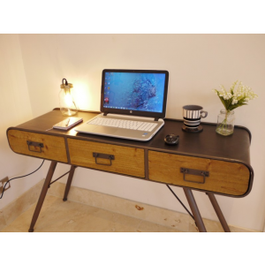 Industrial Computer Desk Vintage Retro Furniture Rustic Solid Wood Metal Console - Image 3