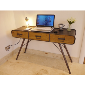 Industrial Computer Desk Vintage Retro Furniture Rustic Solid Wood Metal Console - Image 4