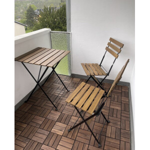 Garden Bistro Set Rustic Wooden Patio Outdoor Cafe Metal Folding 2 Chairs Table - Image 4