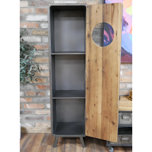 Tall Industrial Cabinet Rustic Metal Cupboard Vintage Storage Slim Shelving Unit - Image 2