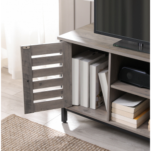 Rustic Grey TV Stand Vintage Industrial Style Media Storage Cabinet Metal Unit - Image 5
