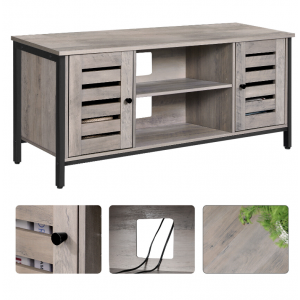 Rustic Grey TV Stand Vintage Industrial Style Media Storage Cabinet Metal Unit - Image 3