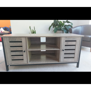 Rustic Grey TV Stand Vintage Industrial Style Media Storage Cabinet Metal Unit - Image 2
