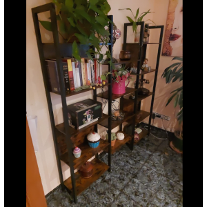 Large Industrial Bookcase Rustic Metal Ladder Shelf Unit Vintage Display Cabinet - Image 2