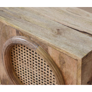 Scandinavian Bedside Table Rattan Design Door Cupboard Nordic Storage Shelf Unit - Image 3