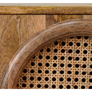 Scandinavian Bedside Table Rattan Design Door Cupboard Nordic Storage Shelf Unit - Image 4