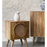 Scandinavian Bedside Table Rattan Design Door Cupboard Nordic Storage Shelf Unit