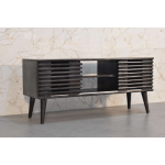 Mid Century TV Stand Large Scandinavian Nordic Media Unit Rustic Solid Wood Sliding Door