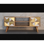 Scandinavian TV Stand Large Media Cabinet Unit Rustic Solid Wood Nordic Shelf