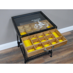 Industrial Side Table Rustic Metal End Unit Display Glass Storage Cabinet - Image 2