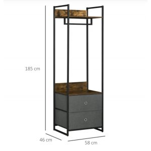Industrial Open Wardrobe Rustic Metal Clothes Rail Narrow Storage Coat Hanger - Image 7