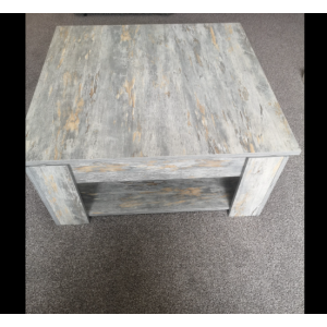 Wooden Coffee Table Square Grey Furniture Rustic Living Room Large Storage Shelf - Image 2