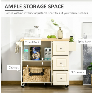 Kitchen Island Unit Drop Leaf Breakfast Dining Table Cupboard Trolley Worktop - Image 3