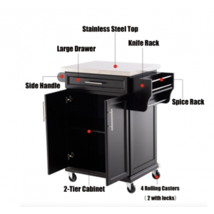 Kitchen Cart Island Butchers Block Table Trolley Storage Cabinet Cupboard Unit - Image 4
