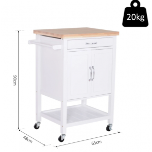 Kitchen Trolley Island Vintage Storage Cart White Wooden Butchers Block Cupboard - Image 4