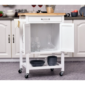 Kitchen Trolley Island Vintage Storage Cart White Wooden Butchers Block Cupboard - Image 5
