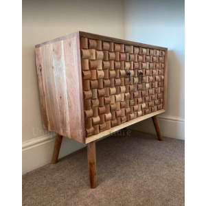Rustic Side Cabinet Solid Wood Scandinavian Storage Sideboard Door Cupboard - Image 2
