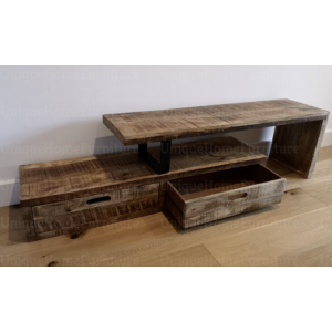 Rustic TV Stand Vintage Industrial Media Unit 2 Drawer Solid Wood Cabinet - Image 3