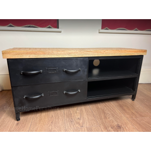 Metal TV Stand Vintage Industrial Media Unit Black Storage Shelf Cabinet - Image 3