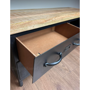 Metal TV Stand Vintage Industrial Media Unit Black Storage Shelf Cabinet - Image 4