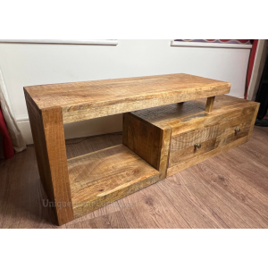 Rustic TV Stand Solid Wood Media Unit Vintage Industrial Wooden Cabinet - Image 3