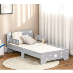 Kids Bed Frame Single Grey Wooden Boys Girls Children Safety Side Rails Slats