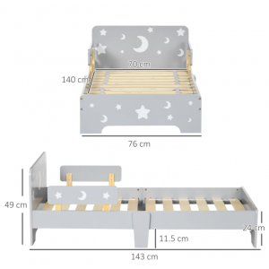 Kids Bed Frame Single Grey Wooden Boys Girls Children Safety Side Rails Slats - Image 7