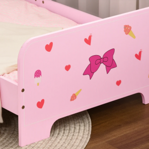 Wooden Bed Frame Children Single Bedroom Furniture Girls Pink Safety Side Rails Slats - Image 4