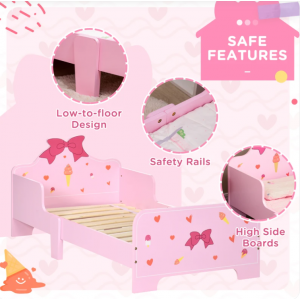 Wooden Bed Frame Children Single Bedroom Furniture Girls Pink Safety Side Rails Slats - Image 6