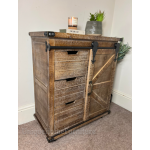 Rustic Side Cabinet Vintage Industrial Sliding Door Cupboard on Wheels