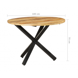 Industrial Dining Table 100cm Vintage Round Rustic Solid Wood Metal Kitchen Furniture - Image 3