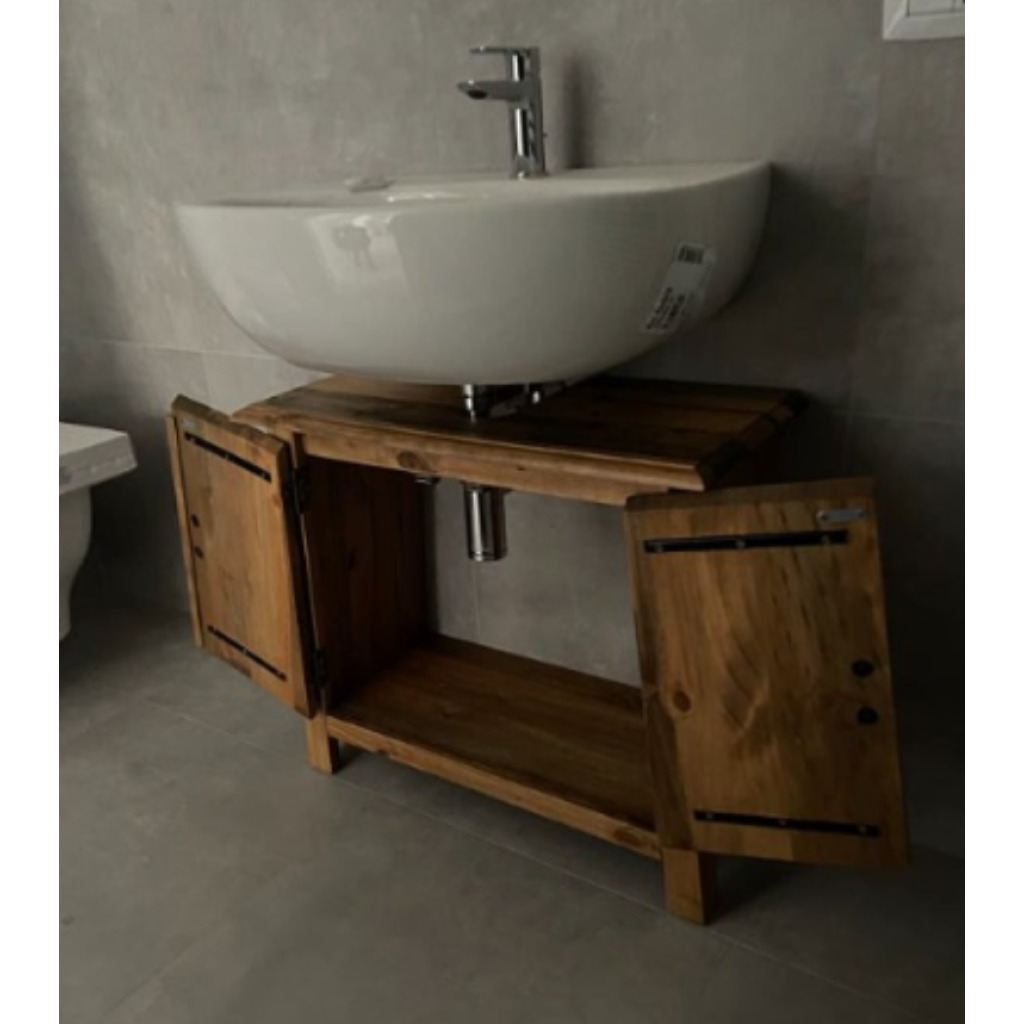 Bathroom Vanity Unit Rustic Solid Wood Under Sink Basin Industrial ...