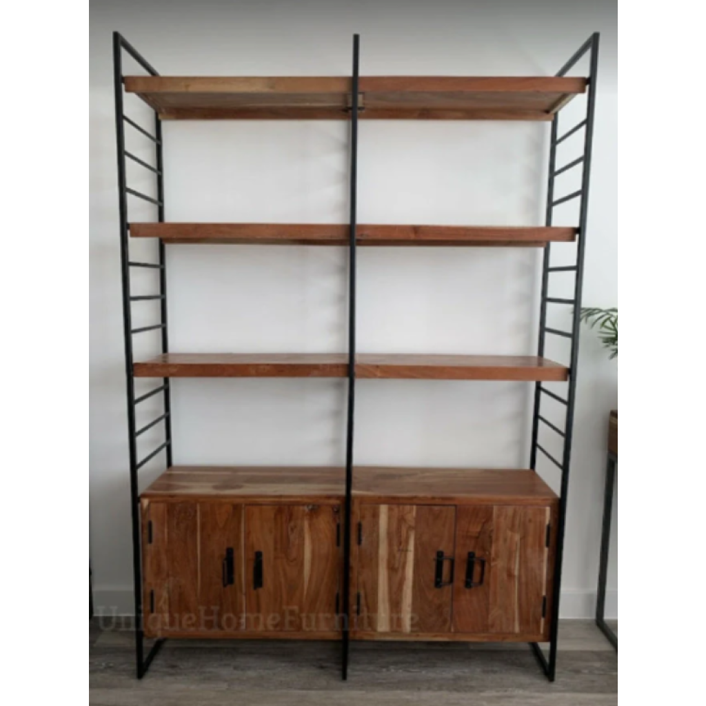 Large Industrial Bookcase Rustic Solid Wood Shelving Unit Tall Metal ...