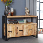Large Industrial Sideboard Rustic Solid Wood Cupboard Vintage Storage Metal Shelf