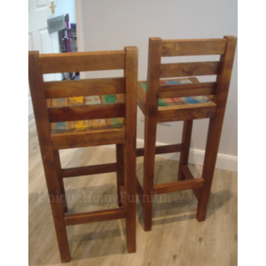 Rustic Bar Stools Solid Wood Dining Set 2 Breakfast Seat Tall Retro Pub Chairs - Image 4