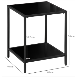 Square Side Table Black Glass Storage Shelf Sofa End Coffee Furniture Lamp Stand - Image 5