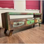 Rustic TV Stand Large Industrial Wooden Media Cabinet Retro Shelf Unit
