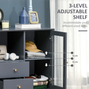 Wooden Side Cabinet Small Display Unit Modern Glass Door Cupboard Retro Drawer - Image 2