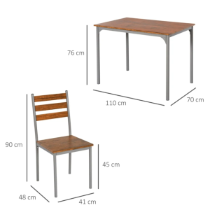 Dining Table and 4 Chairs Rustic Metal Kitchen Set Industrial Pub Cafe Furniture - Image 5