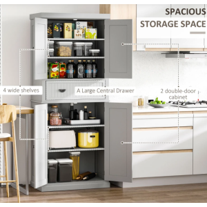 Tall Kitchen Pantry Large Storage Cabinet Rustic Grey Larder Dresser Sideboard - Image 8