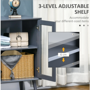 Modern Display Unit Retro Side Cabinet Glass Door Cupboard Grey Wood Sideboard - Image 4