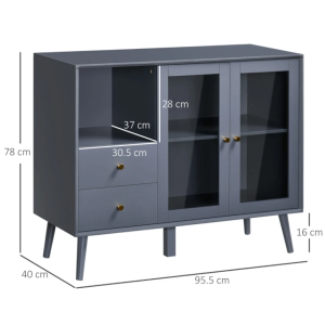 Modern Display Unit Retro Side Cabinet Glass Door Cupboard Grey Wood Sideboard - Image 5