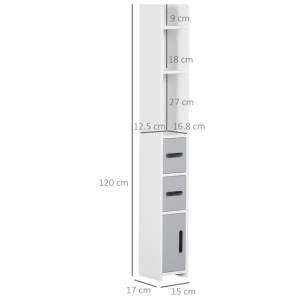Narrow Bathroom Cabinet White Slim Unit Storage Shelf Cupboard Modern Display - Image 5