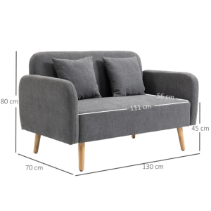 Small Grey Sofa 2 Seater Double Couch Retro Loveseat Modern Compact Fabric Seat - Image 5