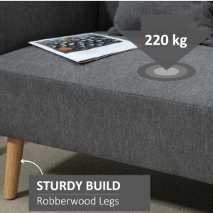 Small Grey Sofa 2 Seater Double Couch Retro Loveseat Modern Compact Fabric Seat - Image 3