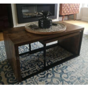 Rustic Coffee Tables Vintage Industrial Side End Furniture Set 2 Metal Table - Image 7