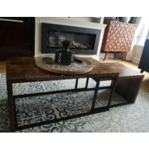 Rustic Coffee Tables Vintage Industrial Side End Furniture Set 2 Metal Table - Image 8