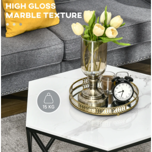 High Gloss Coffee Table Wooden Marble Effect Modern Metal Contemporary Furniture - Image 4