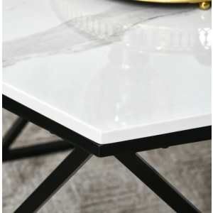 High Gloss Coffee Table Wooden Marble Effect Modern Metal Contemporary Furniture - Image 6